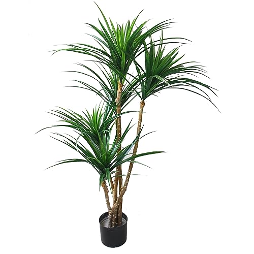 Pure Garden Artificial Tree - 51-Inch Tropical Yucca Plant with Rubber Leaves and Natural Trunk for...