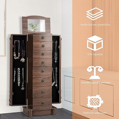 COSTWAY Armadio per Gioielli in Legno Stile Rètro
