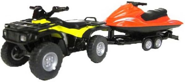 siku 2314, Quad con rimorchio e moto d'acqua, 1:50, Metallo e Plastica, Giallo e Rosso, Rimorchio rimovibile, Moto d'acqua galleggiante - 1