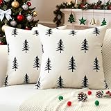 JOTOM 2er Set Weihnachten Kissenbezüge, Dekorative Weihnachtsbaum Doppelseitiges Muster Kissenbezug Moderne Kissenhüllen Dekokissen Zierkissenbezug für Wohnzimmer Garten (60x60cm, Schwarz Baum)