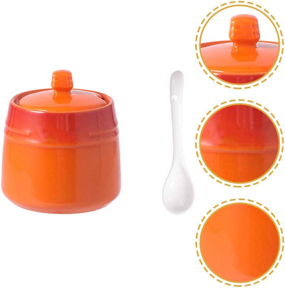 Luxshiny Ceramic Seasoning Jar with Spoon 2.24 Inch Spice Canister for Salt Sugar Condiment Storage Kitchen Container for Home Use