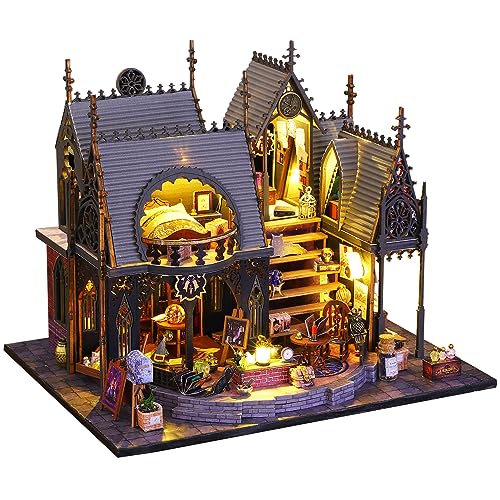 Spilay Diy Miniature House Kit with Wooden Furniture, with Music Box Dust Proof Cover and LED
