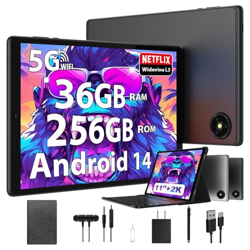 Image of 2026 Tablet with Keyboard,Stylus & Mouse, 10.3 Inch Android 13 Tablets, 2K IPS Screen, 19GB RAM 256GB (1TB TF), 8000mAh, 8-Core,8+13MP, 5G /2.4G WiFi,Tablets for Students, Adults, Play- Black