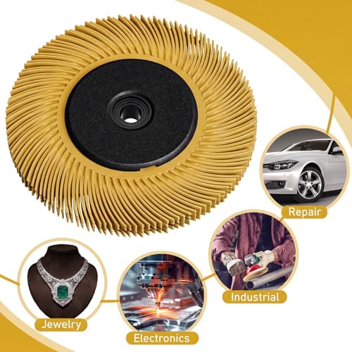 Image of Sieral 80# Radial Bristle Brush, 6 in x 1 /2 in x 1 in, Nylon Bristle Disc with Adaptor for Metal Polishing & Rust Removal (Yellow)