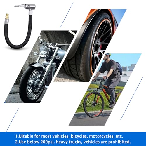 Image of Damwot Tire Inflator Hose Adapter, Tire Inflator Nozzle, Air Chuck with Rubber Hose and Tire Valve Fine Thread, Tire Inflator Pump Hose Adapter for Twist On Convert to Lock On Connection