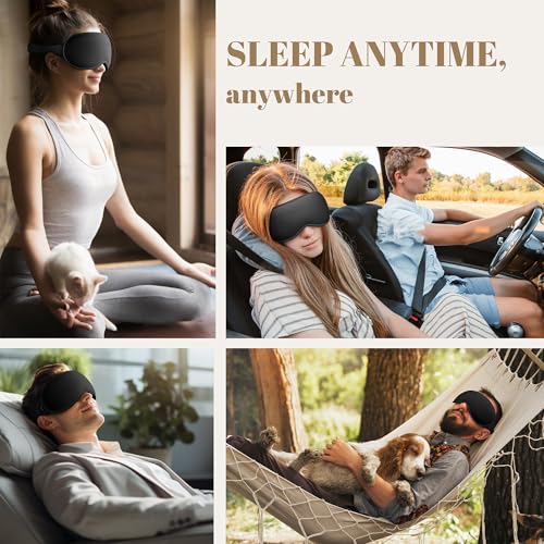 Vynix Sleep Mask for Men Women - Blackout Eye Masks for Sleep, Zero Pressure 3D Sleeping Mask, Adjustable Light Blocking Eye Cover Blindfold for Travel, Nap, Night Work, Office - Black