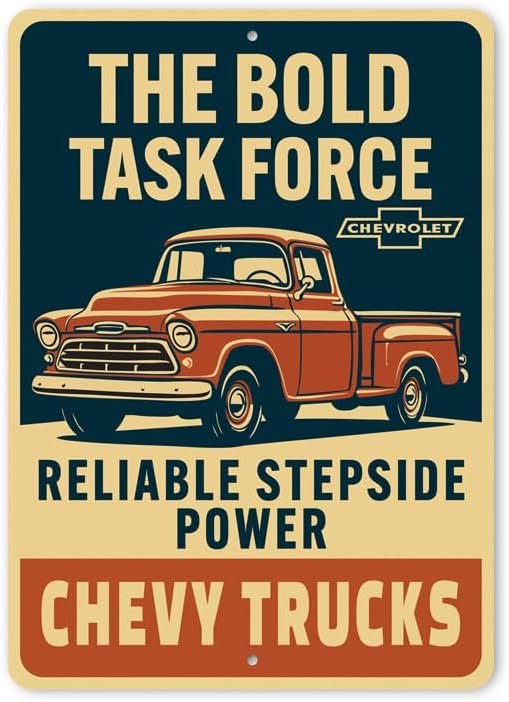 Aluminum Chevy Signs Trucks The Bold Task Force Reliable Power Sign Novelty Metal Signage for Muscle Car Wall Art Decor With Pre Drilled Holes - 10" x 14"