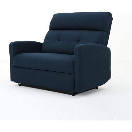GDFStudio Hana Plush Cushion Tufted Back Loveseat Recliner (Fabric/Navy Blue).