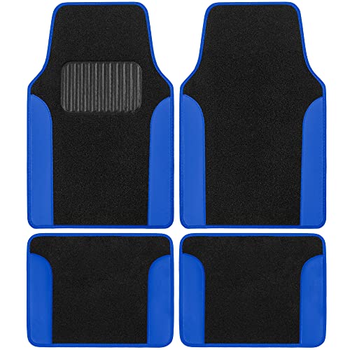 Tapetes automotivos Carbella em carpete bicolor com detalhes em couro sintético, apoio para calcanhar e base antiderrapante azul