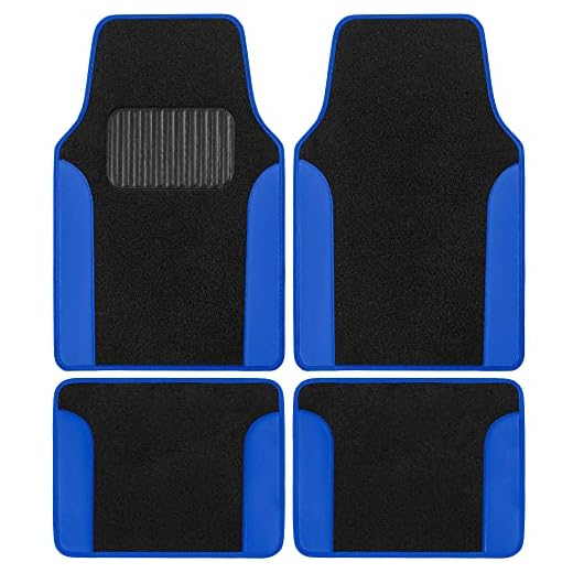 BDK Carpet Floor Mats for Cars, Two-Tone Carpet Car Mat with Faux Leather Accents, Automotive Floor Mat Sets with Built-in Heel Pad, Stylish Interior Car Accessories Blue