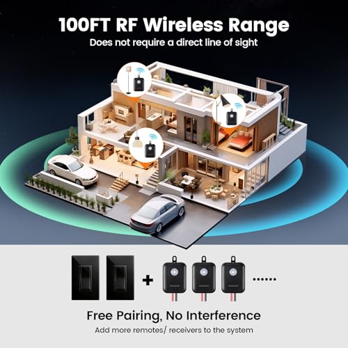 Image of SURAIELEC Upgraded Antenna Wireless Light Switch and Receiver Kit, Black