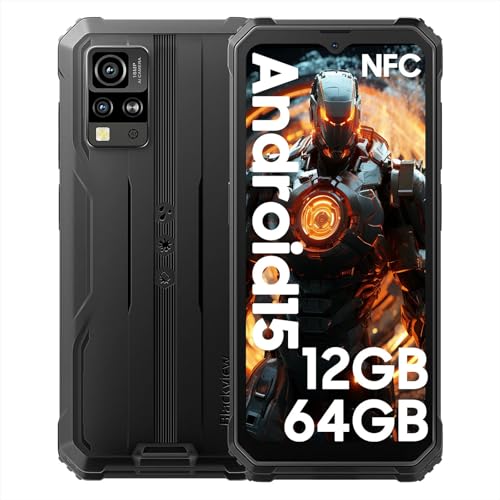 Blackview BV4800SE Android 15 Rugged Smartphone 2025, 12GB+64GB/2TB, Display 6.56" HD + 90Hz, 5100mAh Telefono Robusto, 16MP Gemini AI Camera, 4G LTE Cellulare Resistente IP68,IP69K,NFC,OTG,GPS, Nero