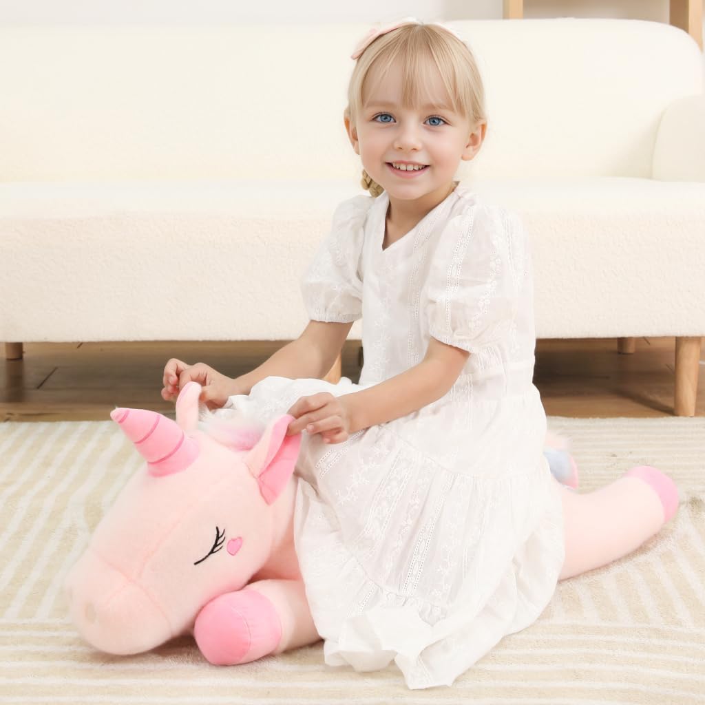 Dalmao Peluche licorne géante de 80 cm, oreiller câlin licorne rose, coussin lombaire, coussin de corps pour enfants, garçons et filles, anniversaires, Pâques