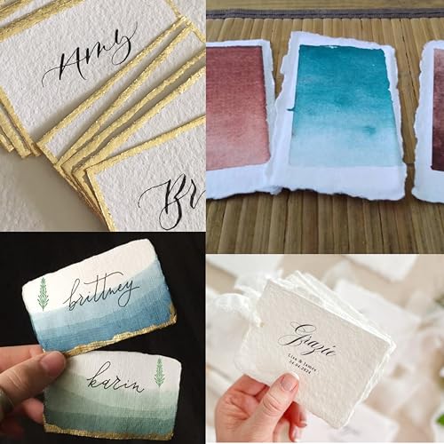 Handmade Cotton Paper with Deckle Edge Recycled Cotton Rag Mixed Media Card Stock for Placecard/Escort Cards, Place Cards, Vow Cards, Business Card (150gsm, 2x3 inch \"A8\", 50 Pack) - Thumbnail 6