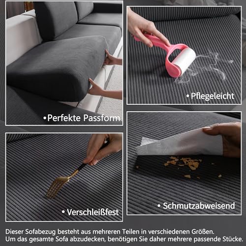 OHSIO Stretch Sofa Sitzkissenbezug - Rutschfester Sofa Überzug, Waschbarer Sofabezug, Universeller Couch Überzug, Strapazierfähig & pflegeleicht(Dunkelgrau, 1x Sitzbezug L)