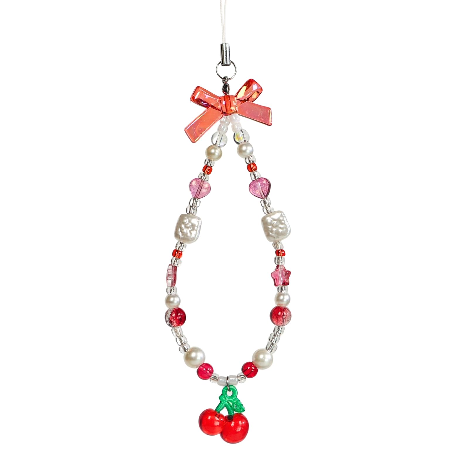 AYYSHULAN Red Cherry Phone Charm Strap Sweet Wrist Strap Cute Beaded Lanyard String Case Aesthetic Accessories for Women Girls