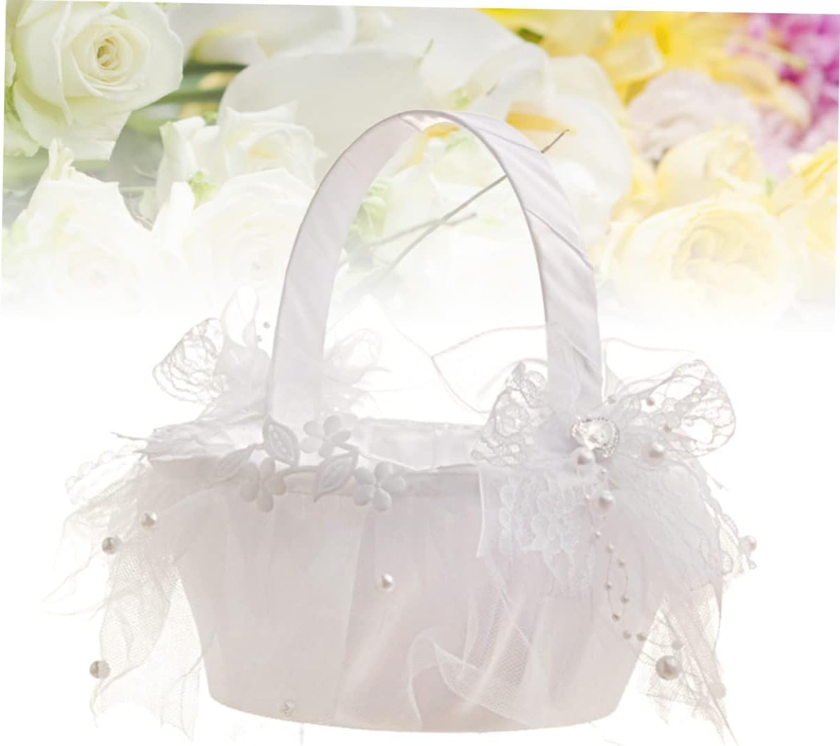 Zerodeko Elegant Lace Flower Girl Basket Wedding Basket Satin Flower Bridal Party Present Wedding
