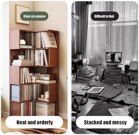 5-Tier Solid Wood Corner Shelf Stand - Modern Open Display Bookcase for Office & Living Room - Multi-Purpose Storage Solution, Stylish Corner Organizer