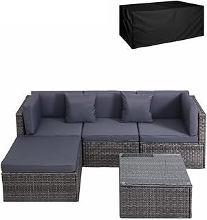 Panana Rattan Garden Furniture Set 4 Seater Wicker Patio Lounge Sofas Chairs Coffee Table Cushions Sectional Modular Combination for Outdoor Backyard Poolside (Mixed Grey Wicker with Grey Cushions)