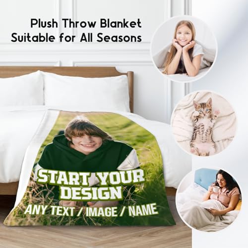 Custom Blanket with Picture Text - Personalized Photos Blankets for Boys Teens Boyfriend - 4 Sizes Soft Fleece Throws