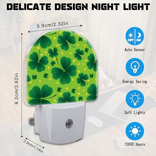 Image of Saint Patricks Day Clover Night Light for Kids,St. Patrick's Day Shamrock Plug in Night Light with Dusk to Dawn Sensor, 0.5w Energy Saving Nightlight for Hallway Stairway Kitchen Bedroom