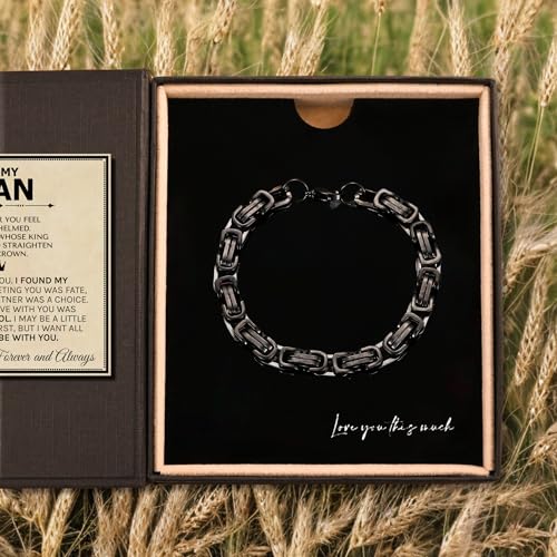 Love You This Much To My Man Straighten Your Crown Gift for Him | Men's 5mm Twist Steel Bracelet | 8" + 1" Extender | I Love You Gifts for Him | Luxury Gift Box & Card4