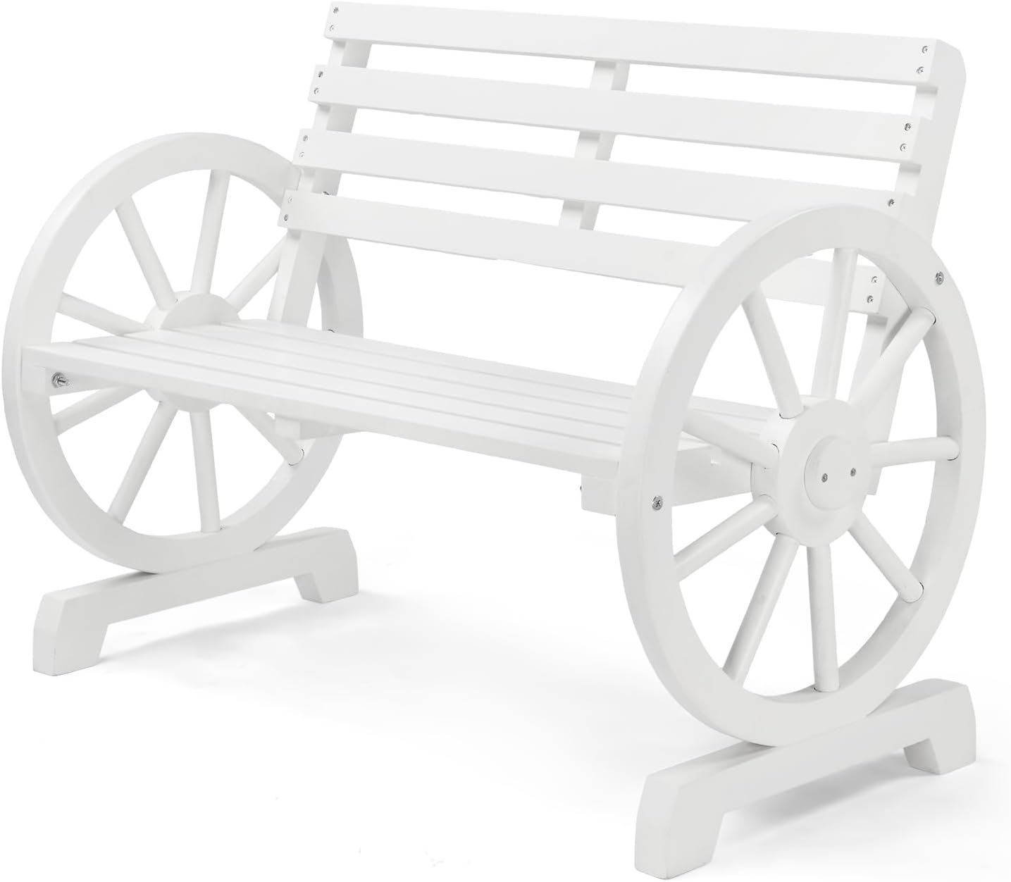 VINGLI 41" Rustic Wooden Wheel Bench Outdoor Bench, 2-Person Patio Bench Wagon Slatted Seat, Garden Benches for Outdoors 350lbs High Capacity, Weather Resistance (White)