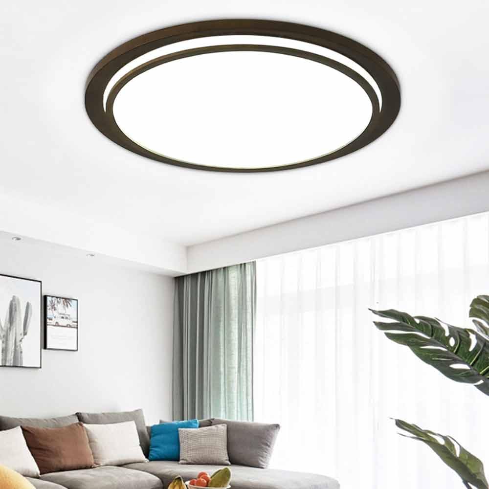 Lampa sufitowa do sypialni, drewno LED, okrągłe, akrylowe boczne trzy kolory, ściemnianie, płaskie oświetlenie sufitowe, do sypialni, kuchni, salonu