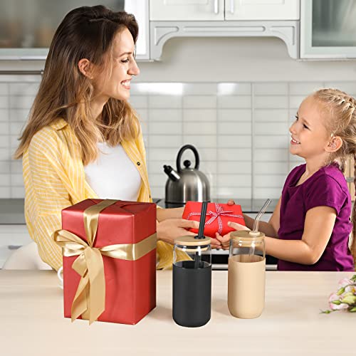 20 Oz Glass Cups With Bamboo Lids And Straws - Beer Can Shaped Drinking Glasses With Silicone Protective Sleeve Set, Iced Coffee Glasses, Cute Tumbler Cup For Water, Smoothie, Boba Tea, Gift, 2 Colors #TOP5