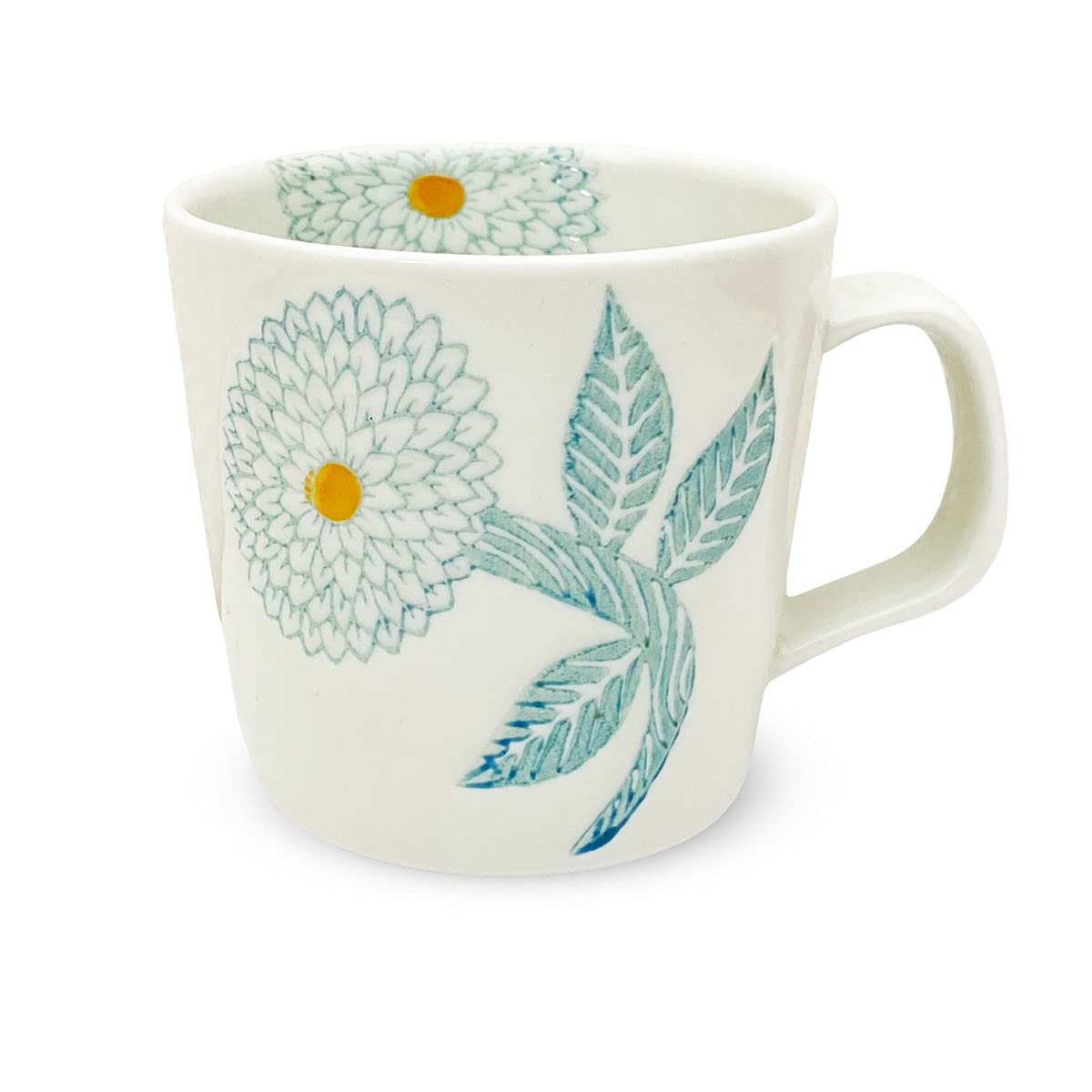 J-kitchens Hasami Ware Mug Dahlia Light Blue 9oz Porcelain Hand Painted Japan