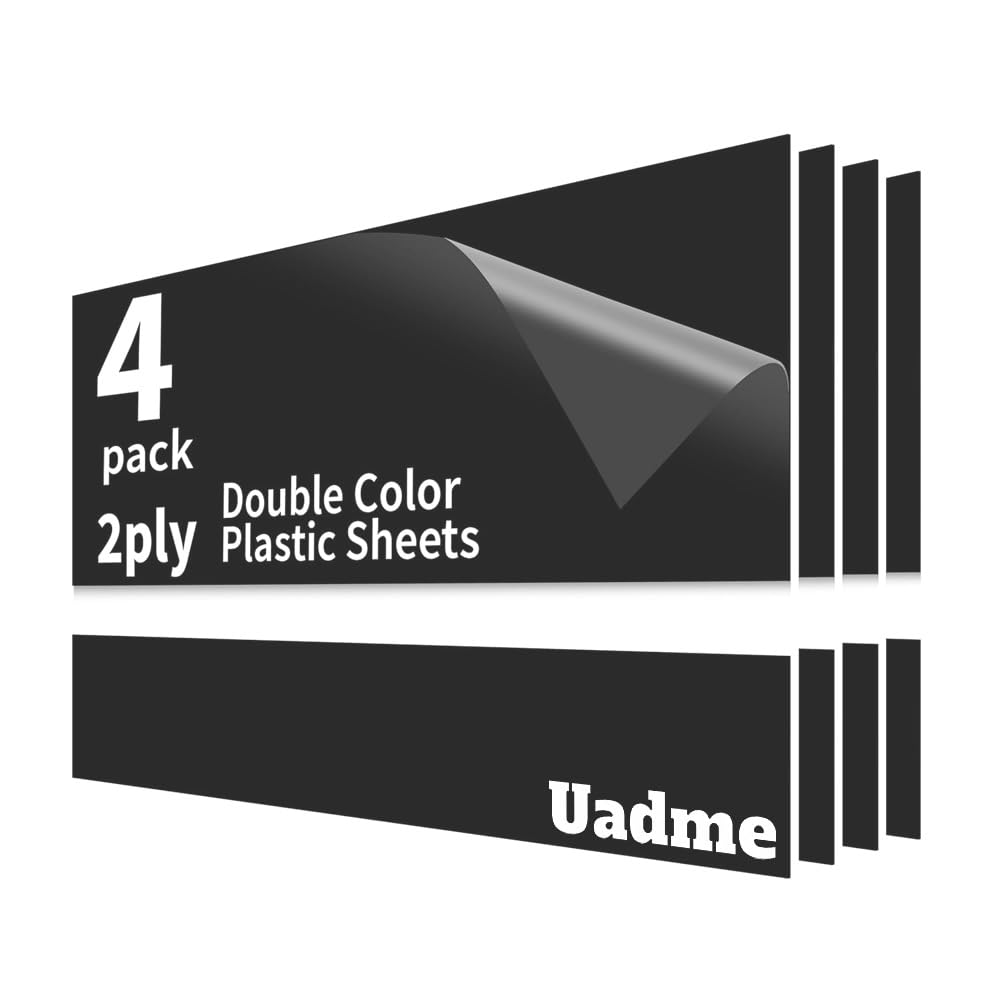 Uadme Laser Engraving Blanks, 4Pcs Black Boards Carved White 30x20 cm, Double Color ABS Plastic Sheet