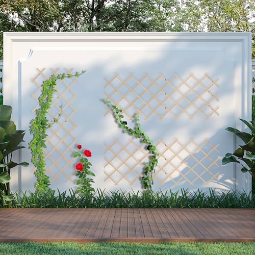 Relaxdays Rankgitter ausziehbar, 3er Set, 180x90 cm, Holz, Rankhilfe Kletterpflanzen, Holzgitter Wand, Spalier, Natur