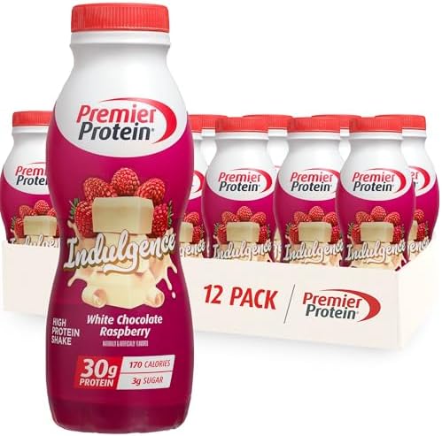 Premier Protein INDULGENCE 30g Shake, White Chocolate Raspberry, 12 Pack | Dessert-Inspired, 170 Calories, 3g Sugar, Supports Muscle Health, Gluten-Free, 11.5 oz (Packaging May Vary)
