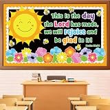 Summer Religious Bulletin Board Decorations Set, Sunday School Lord Classroom Decoration Inspired Christian Sun Flower Cutouts Bible School VBS Library Church Window Wall Decor for Teacher