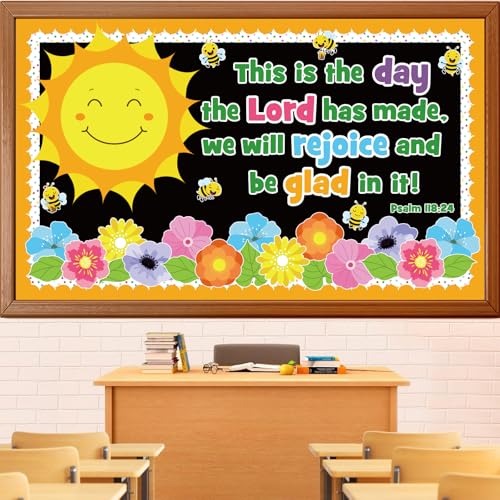Spring Religious Bulletin Board Decorations Set, Sunday School Lord Classroom Decoration Inspired Christian Sun Flower Cutouts Bible School VBS Library Church Window Wall Decor for Teacher