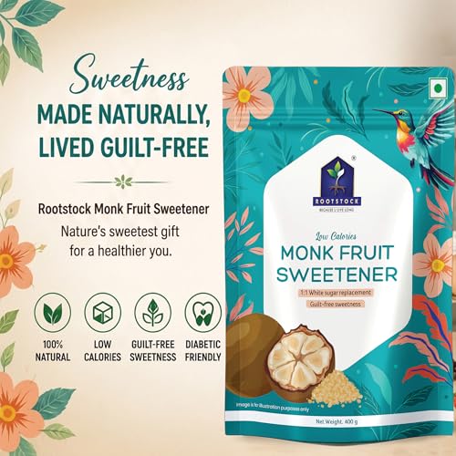 Image of Rootstock Monk Fruit Sweetner 400gm | Calorie-Free Sugar Alternative | 1:1 White Sugar Replacement | Zero Calorie and Keto Friendly Good for Cooking and Baking