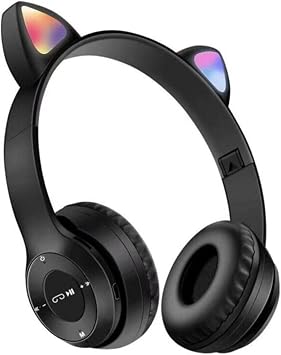 Teknosepetim P47M Kedili Katlanabilir Kulak  st  Kablosuz Bluetooth 5.0 Kulakl k Ledli  ocuk Kulakl k, Siyah