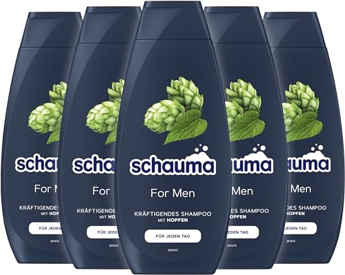 Schauma Schwarzkopf Shampoo For Men (5x 400 ml), kräftigendes Herren Shampoo sorgt für gekräftigtes Haar und pflegt die Haarstruktur, Haarshampoo perfekt für normales Haar