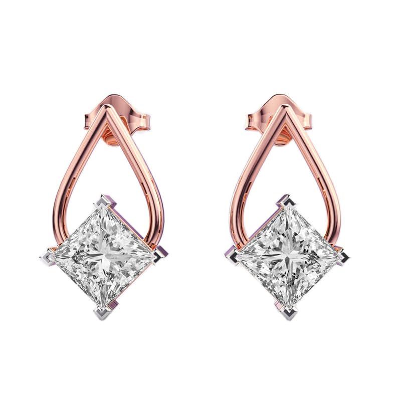 Clous d'oreilles argent 925 plaqué or goutte de pluie princesse 2.7ct