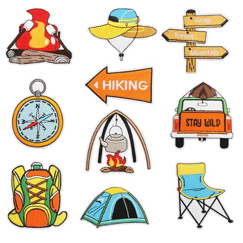 Image of Iron on Patches for Outdoor Adventures, Camping Theme Sew On Patches for Decoration, Embroidered Repair Patches for Clothing Backpacks Hats Jackets Vest 10pcs