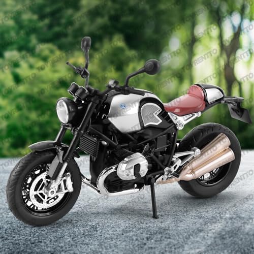 Image of 1:12 Scale BMW R NineT Die-Cast Bike Model with Light & Sound - Pull Back Toy Motorcycle for Kids & Collectors Grey