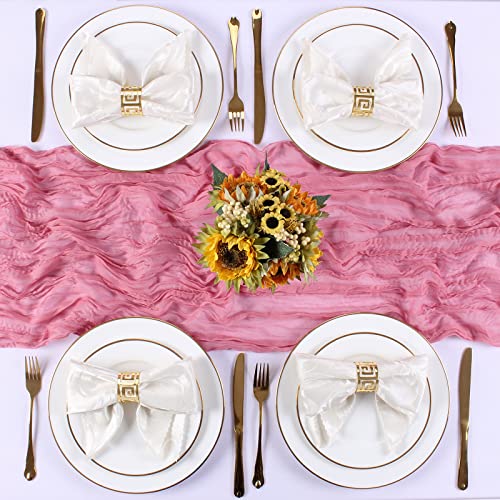 Sajoo Dusty Rose Cheesecloth Table Runner 13.3Ft 1 Pc Gauze Table Runners Long Boho Gauze Fabric Table Runner Rustic Sheer Table Runner For Wedding Decor Baby Bridal Shower Birthday Party Decorations #TOP3