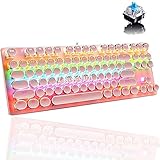 RGB Mechanische Spieletastatur Rosa, Lsgoodcare verkabelte Tastatur mit 87 Tasten Blauer Schalter Mechanische Kompakttastatur mit 7 Rainbow-Hintergrundbeleuchtung, 29 Tasten Anti-Ghosting