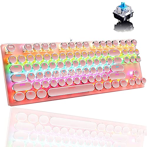 Lsgoodcare RGB Mechanische Spieletastatur Rosa, verkabelte Tastatur mit 87 Tasten Blauer Schalter Mechanische Kompakttastatur mit 7 Rainbow-Hintergrundbeleuchtung, 29 Tasten Anti-Ghosting Cover