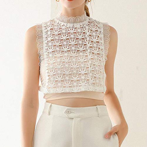 kowaku Mulher Sem Mangas com Gola de Renda Decotada Regata Justa para Verão