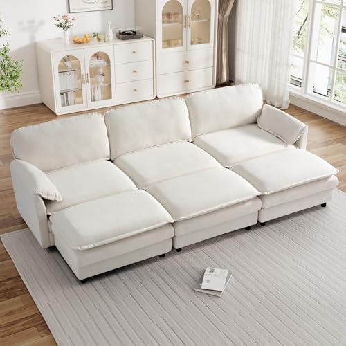 DAMAIFROM 113" Deep Seat Sectional Cloud Sofa Sleeper with Ottomans,