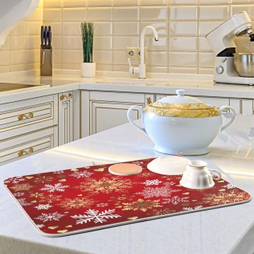 Almohadilla de secado pequeña ALAZA de microfibra absorbente con copos navideños rojo y oro 5