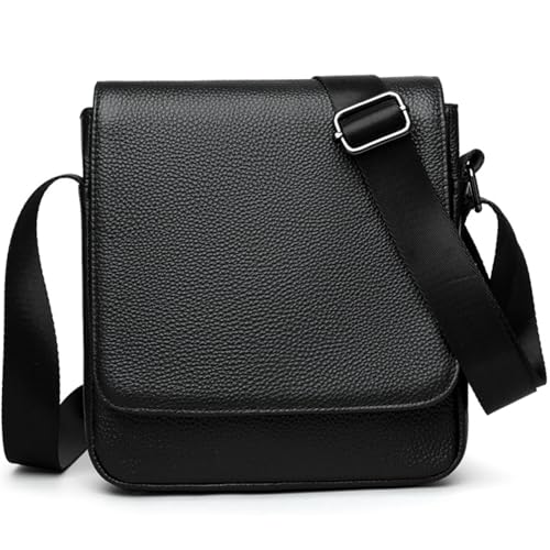 Eshow Umhängetasche Herren aus Echtem Leder, Kleine Schultertasche für Männer, Crossbody Shoulder Sling Bag Herrentasche Handytasche für Alltag Freizeit Arbeit Büro Uni Reise Schwarz