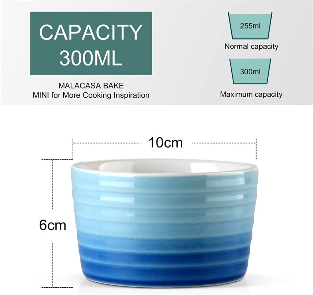Cutlery Set 6/12-Piece 300ML Porcelain Souffle Cup Cake Bake Plates Set Brulee Muffin Pudding Ceramic Ramekins Souffle Dishes Set (Color : 12-Piece) (6) (12)