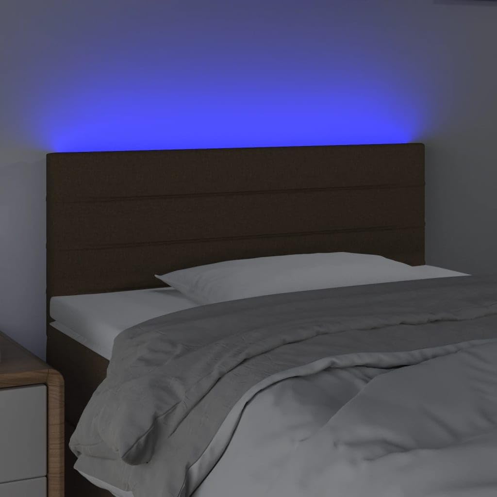 Testiera del letto a LED, tessuto marrone scuro, 80x5x78/88 cm, con altezza regolabile e striscia LED da taglio, fornisce supporto per la schiena.